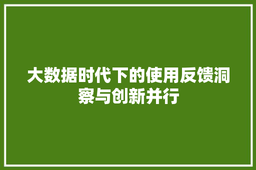 大数据时代下的使用反馈洞察与创新并行  第1张