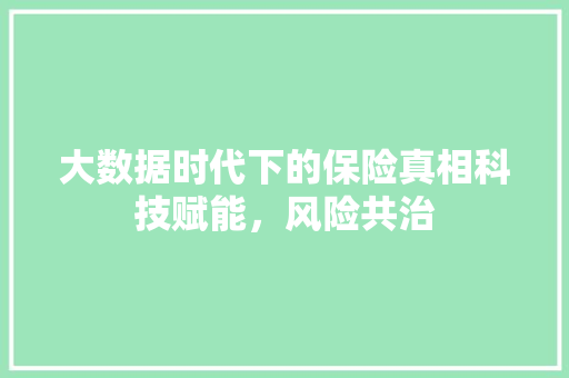 大数据时代下的保险真相科技赋能，风险共治  第1张