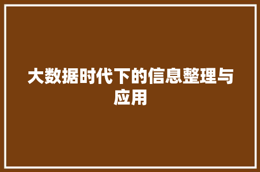 大数据时代下的信息整理与应用