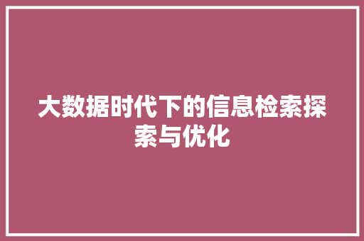 大数据时代下的信息检索探索与优化