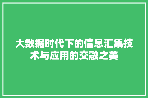 大数据时代下的信息汇集技术与应用的交融之美
