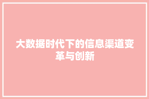 大数据时代下的信息渠道变革与创新  第1张