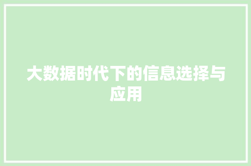 大数据时代下的信息选择与应用  第1张