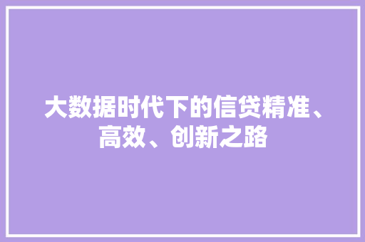 大数据时代下的信贷精准、高效、创新之路  第1张