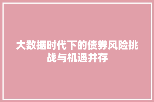 大数据时代下的债券风险挑战与机遇并存  第1张
