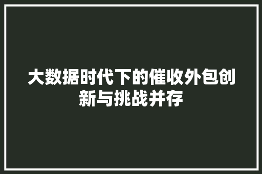 大数据时代下的催收外包创新与挑战并存