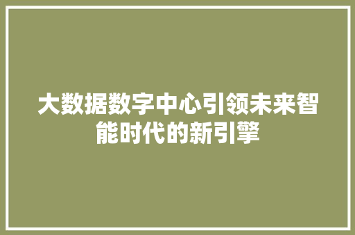大数据数字中心引领未来智能时代的新引擎