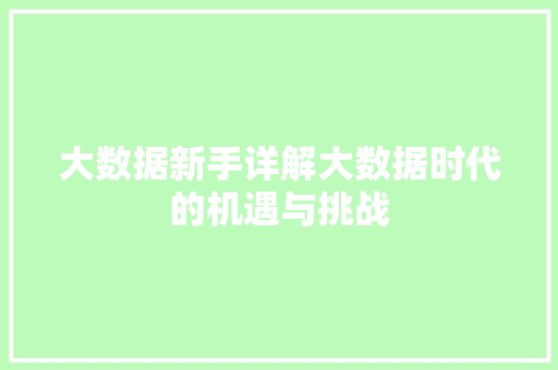 大数据新手详解大数据时代的机遇与挑战  第1张
