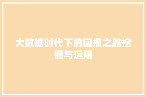 大数据时代下的回报之路挖掘与运用