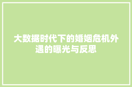 大数据时代下的婚姻危机外遇的曝光与反思