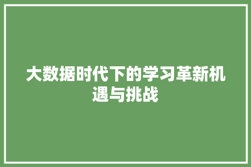 大数据时代下的学习革新机遇与挑战