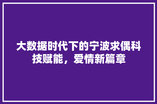 大数据时代下的宁波求偶科技赋能，爱情新篇章  第1张