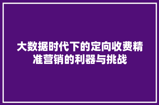 大数据时代下的定向收费精准营销的利器与挑战