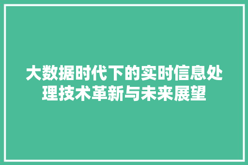 大数据时代下的实时信息处理技术革新与未来展望  第1张