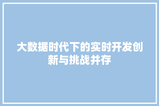 大数据时代下的实时开发创新与挑战并存