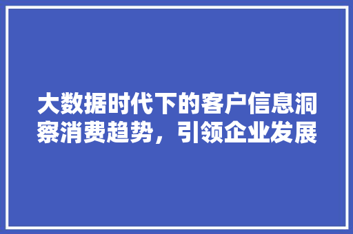 大数据时代下的客户信息洞察消费趋势，引领企业发展