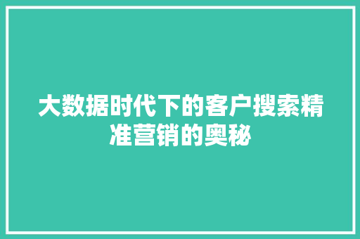 大数据时代下的客户搜索精准营销的奥秘  第1张