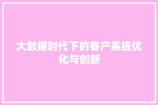 大数据时代下的客户系统优化与创新