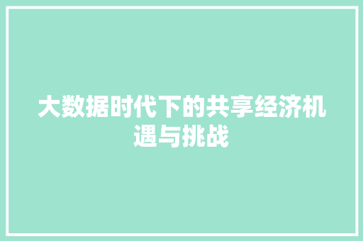 大数据时代下的共享经济机遇与挑战  第1张