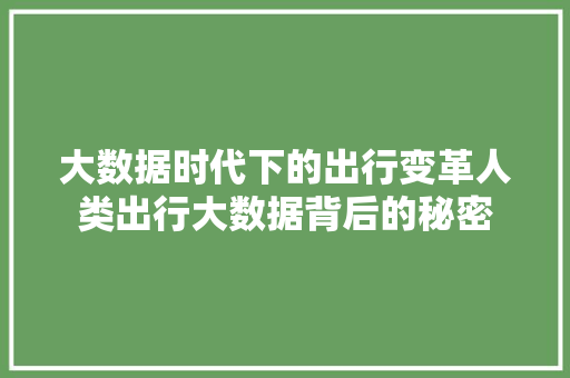 大数据时代下的出行变革人类出行大数据背后的秘密  第1张