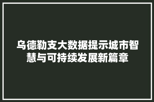 乌德勒支大数据提示城市智慧与可持续发展新篇章