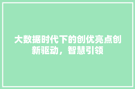 大数据时代下的创优亮点创新驱动，智慧引领