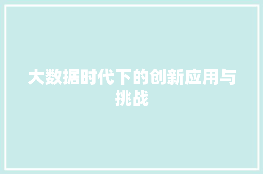 大数据时代下的创新应用与挑战  第1张