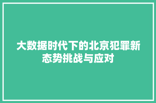 大数据时代下的北京犯罪新态势挑战与应对  第1张