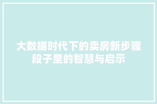 大数据时代下的卖房新步骤段子里的智慧与启示