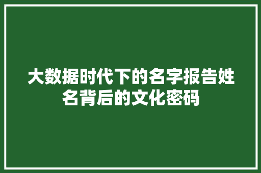 大数据时代下的名字报告姓名背后的文化密码  第1张