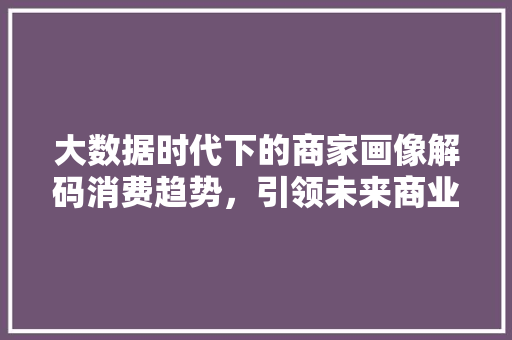 大数据时代下的商家画像解码消费趋势，引领未来商业  第1张