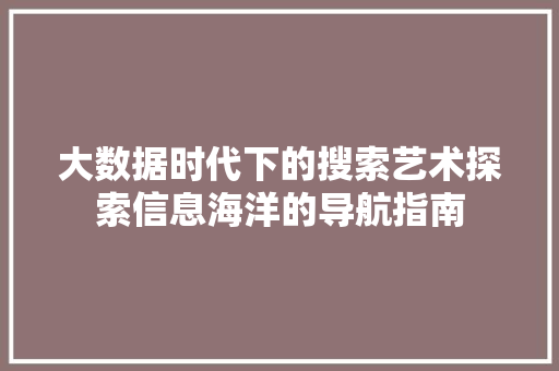大数据时代下的搜索艺术探索信息海洋的导航指南  第1张