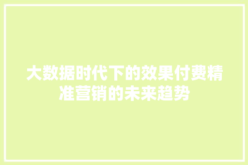 大数据时代下的效果付费精准营销的未来趋势