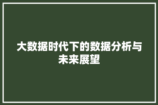 大数据时代下的数据分析与未来展望  第1张