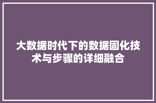 大数据时代下的数据固化技术与步骤的详细融合