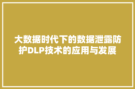 大数据时代下的数据泄露防护DLP技术的应用与发展  第1张