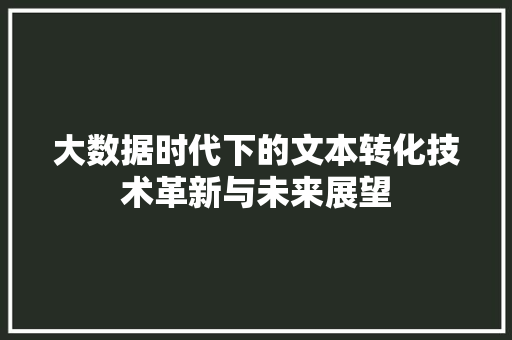 大数据时代下的文本转化技术革新与未来展望  第1张