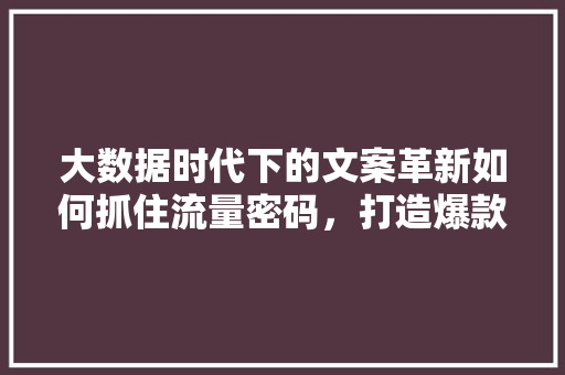 大数据时代下的文案革新如何抓住流量密码，打造爆款文案  第1张