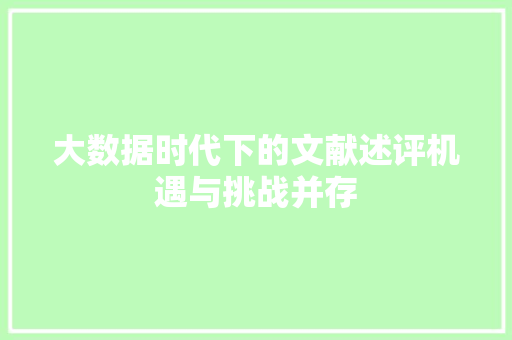 大数据时代下的文献述评机遇与挑战并存  第1张