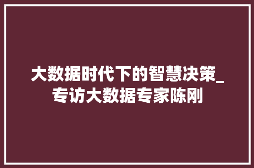 大数据时代下的智慧决策_专访大数据专家陈刚  第1张