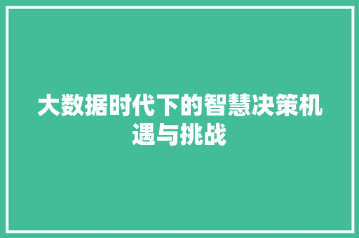 大数据时代下的智慧决策机遇与挑战  第1张