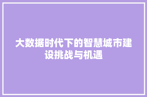 大数据时代下的智慧城市建设挑战与机遇  第1张