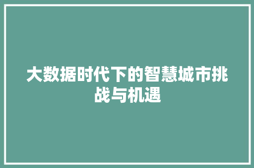 大数据时代下的智慧城市挑战与机遇  第1张