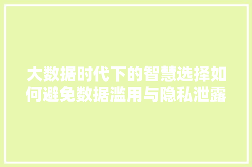 大数据时代下的智慧选择如何避免数据滥用与隐私泄露  第1张