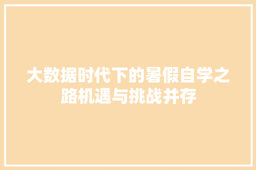大数据时代下的暑假自学之路机遇与挑战并存  第1张