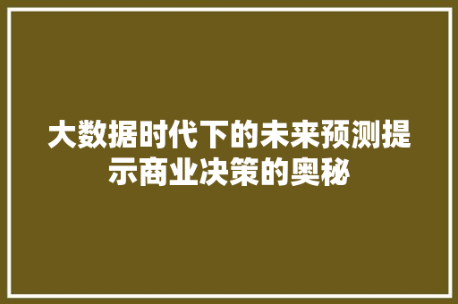 大数据时代下的未来预测提示商业决策的奥秘