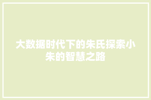 大数据时代下的朱氏探索小朱的智慧之路  第1张