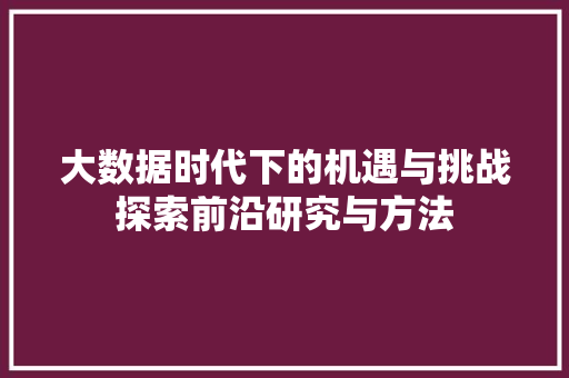 大数据时代下的机遇与挑战探索前沿研究与方法  第1张