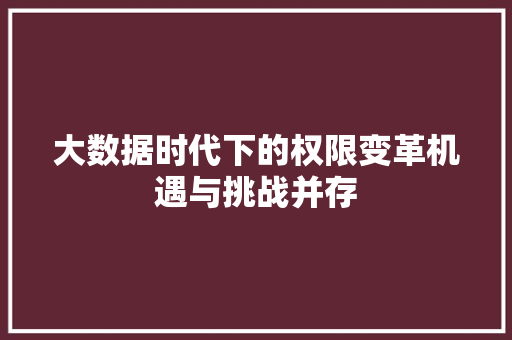 大数据时代下的权限变革机遇与挑战并存