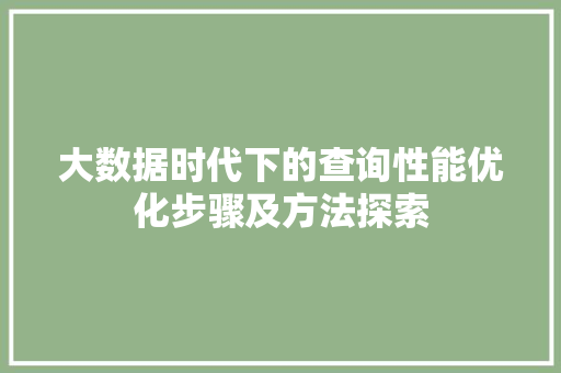 大数据时代下的查询性能优化步骤及方法探索